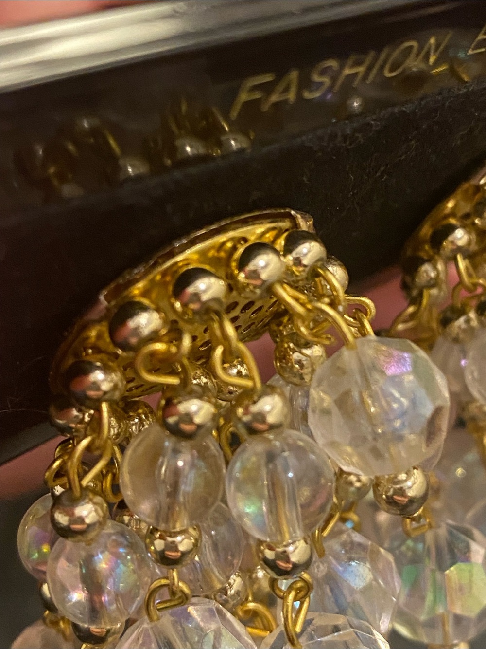 Vintage Iridescent Bead Cluster Waterfall Clip-On Earrings - Picture 6 of 8